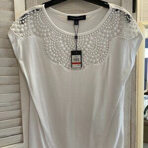 NWT Tommy Hilfiger White Lace Short Sleeve Knit Top XS